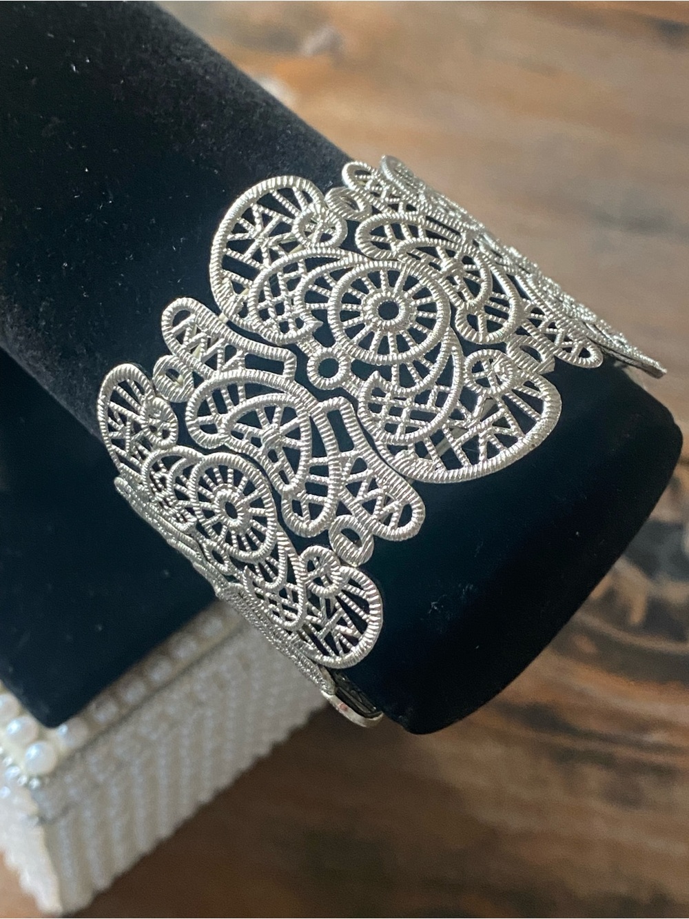 Source Unknown Silver Filigree Openwork Cuff Bracelet